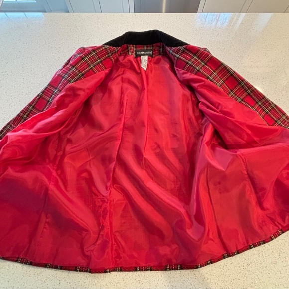 Sag Harbor Wool Blend Tartan Plaid Blazer Jacket Black Velvet Collar 10P Holiday - Picture 15 of 16